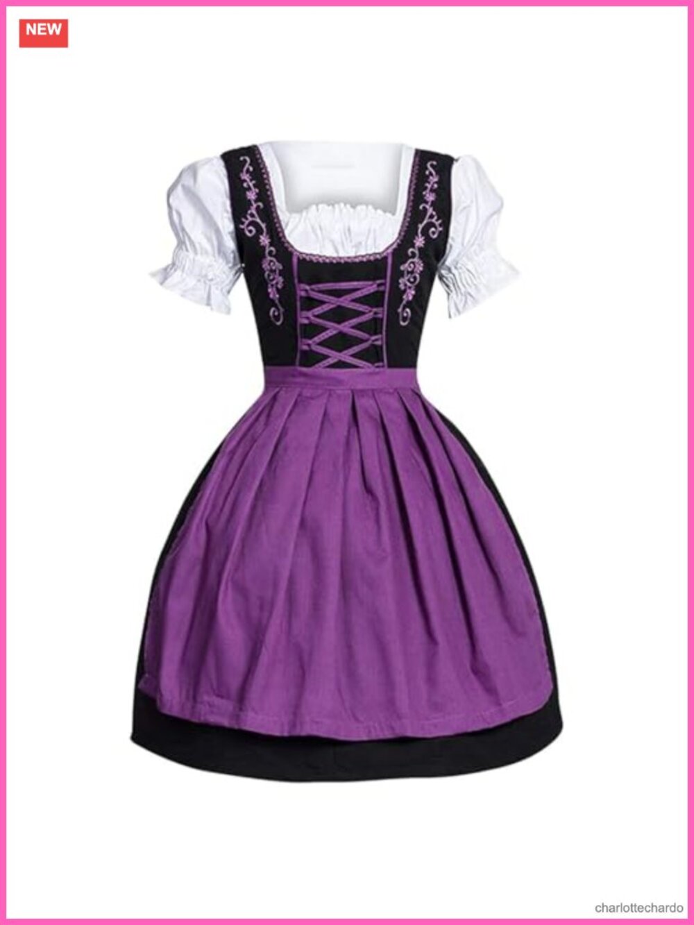 German Dirndl Dress Square Neck Apron Oktoberfest Costume Medieval Gothic Gown